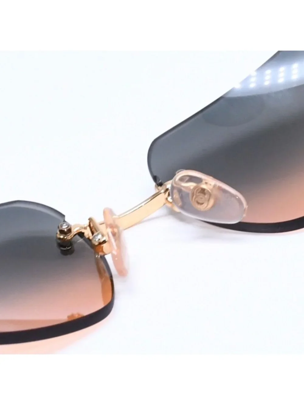 Chanel Rimless Sunglasses Gradation Orange Blue Gold Frame Eyewear